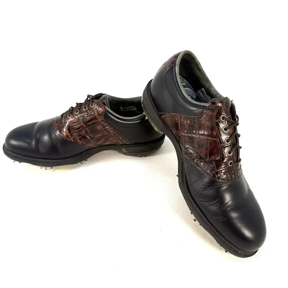 FootJoy Dryjoys Tour Golf Shoes Men’s Sz. 9 M Black Brown Leather Gator 53729